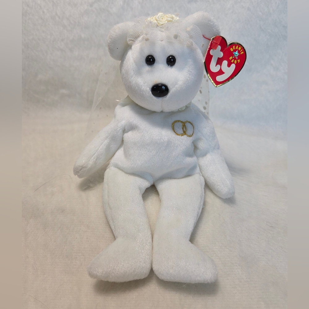 MRS Ty Beanie Babies White Wedding Bride Bear Stuffed Toy 2001